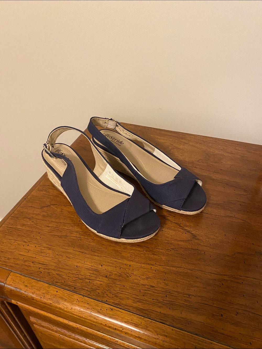 Women's Navy Slingback Wedge Sandals